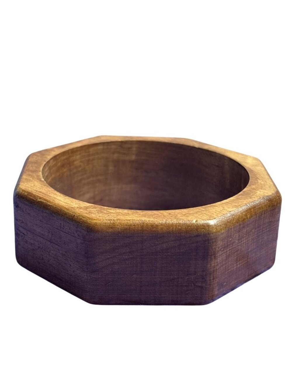 Vintage Wooden Octagon Bangle Bracelet Chunky Statement 8.5 inches